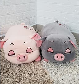 GỐI MỀN heo phê ngủ 3 trong 1, 4 chiều siêu mịn, bộ chăn gối văn phòng - xám