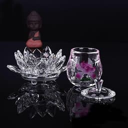 Ly Nước Thờ Pha Lê Hoa Sen Tím Cỡ Trung, Đế Sen Pha Lê - BH121