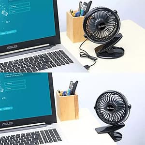 Quạt Mini Pin Sạc Kẹp Bàn Siêu Mát giải pháp tuyệt vời cho học sinh và dân văn phòng mùa hè này.- Màu đen