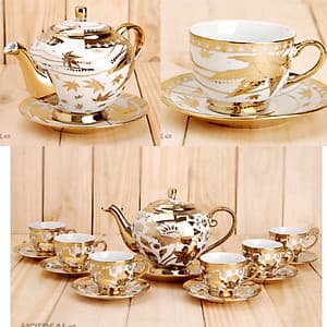 Bộ ấm trà 6 ly hoàng gia nhũ vàng