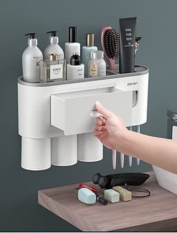 Bộ kệ treo bàn chải đánh răng kèm 3 cốc có ngăn kéo 