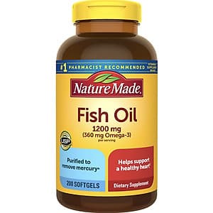 Thực phẩm bổ sung: Dầu cá Nature Made Fish Oil 1200mg, 360mg Omega-3, 200 Viên (Mẫu mới) - Nhập khẩu Mỹ