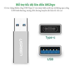 Đầu chuyển đổi USB 3.0 đực sang USB 3.1 Type C cái dùng cho PC, laptop, macbook, điện thoại UGREEN 30705 US204 - Hàng chính hãng