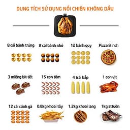nồi chiên không dầu cao cấp dung lượng 5,6L, việc nấu nướng trở nên dễ dàng hơn, không mùi, không khói, không sợ béo, ăn thỏa thích 8063-G