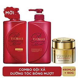 Bộ Ba Chăm Sóc Tóc TSUBAKI Dưỡng Tóc Bóng Mượt Gội Xả (490ml/chai) + Mặt Nạ Tóc Cao Cấp Phục Hồi Hư Tổn 180g
