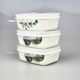 Hộp Cơm Sứ 3 Tầng Chữ Nhật Happycook Tặng Túi Đựng Giữ Nhiệt Cao Cấp - HCC-03R