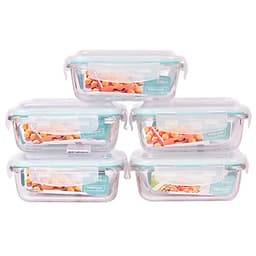 Bộ 5 Hộp Thủy Tinh Chịu Nhiệt Nắp Gài Hình Chữ Nhật Glass Happy Cook HCG-037R*5 (370ml / Hộp)