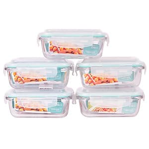 Bộ 5 Hộp Thủy Tinh Chịu Nhiệt Nắp Gài Hình Chữ Nhật Glass Happy Cook HCG-037R*5 (370ml / Hộp)