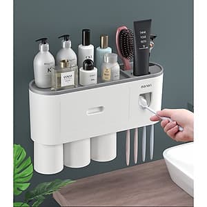 Bộ kệ treo bàn chải đánh răng kèm 3 cốc có ngăn kéo 