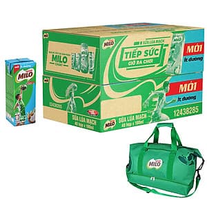Combo 2 Thùng Milo Ít Đường 180ml - Tặng 1 Túi Du Lịch Milo (Mẫu ngẫu nhiên)