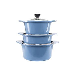 Bộ 3 nồi đúc ceramic cao cấp 2 tay cầm (20 – 22 –  24cm) tặng 1 cặp nhấc nồi sillicon (màu ngẫu nhiên)