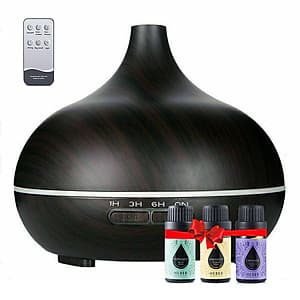 Máy Khuếch Tán Tinh Dầu 500ml Tặng 3 Chai Sả Chanh + Bạc Hà + Oải Hương 10ml Nhập Khẩu Ấn Độ | Xông Phòng 30m2 | Kèm Remote Điều Khiển | MKT19