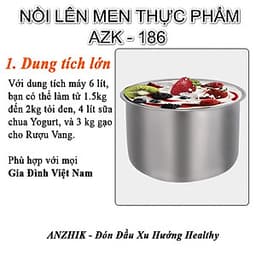 Máy lên men thực phẩm Anzhik 6 lít AZK-186 thế hệ mới - làm tỏi đen, sữa chua, yogurt, đậu nành(natto), enzyme trái cây, vang ngọt, kim chi - Hàng Chính Hãng