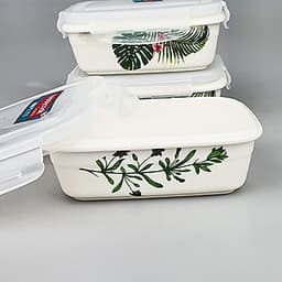 Hộp Cơm Sứ 3 Tầng Chữ Nhật Happycook Tặng Túi Đựng Giữ Nhiệt Cao Cấp - HCC-03R