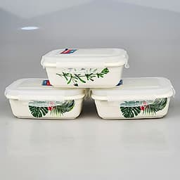 Hộp Cơm Sứ 3 Tầng Chữ Nhật Happycook Tặng Túi Đựng Giữ Nhiệt Cao Cấp - HCC-03R