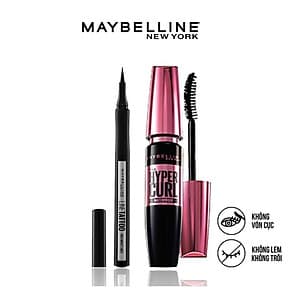 Bộ trang điểm mắt lâu trôi Mascara cong mi Hyper Curl và Bút kẻ mắt 36H không thấm nước Line Tatoo High Impact Maybelline New York