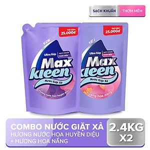 Combo 2 Túi Nước Giặt Xả Maxkleen: 1 Hương Nước Hoa Huyền Diệu (2.4kg) + 1 Hương Hoa Nắng (2.4kg)
