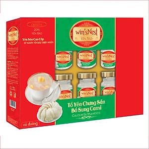 Yến Sào cao cấp win'snest Tổ Yến Chưng Sẵn Bổ Sung Canxi 20% (6 Lọ/Hộp) thích hợp cho người lớn bổ sung canxi và khoáng chất ngừa loãng xương, chống lão hóa.