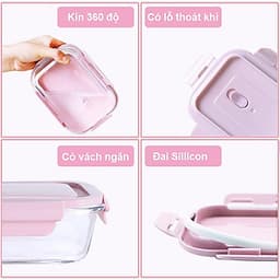 Bộ Hộp Cơm Giữ Nhiệt Thủy Tinh Văn Phòng Cao Cấp - Kèm Túi Xách và Hộp Đựng Đũa Thìa - Giao mẫu ngẫu nhiên