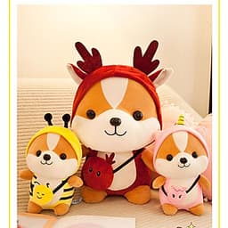 Thú Bông Chó Shiba Hóa Trang Tuần Lộc Đỏ Ngộ Nghĩnh 25cm